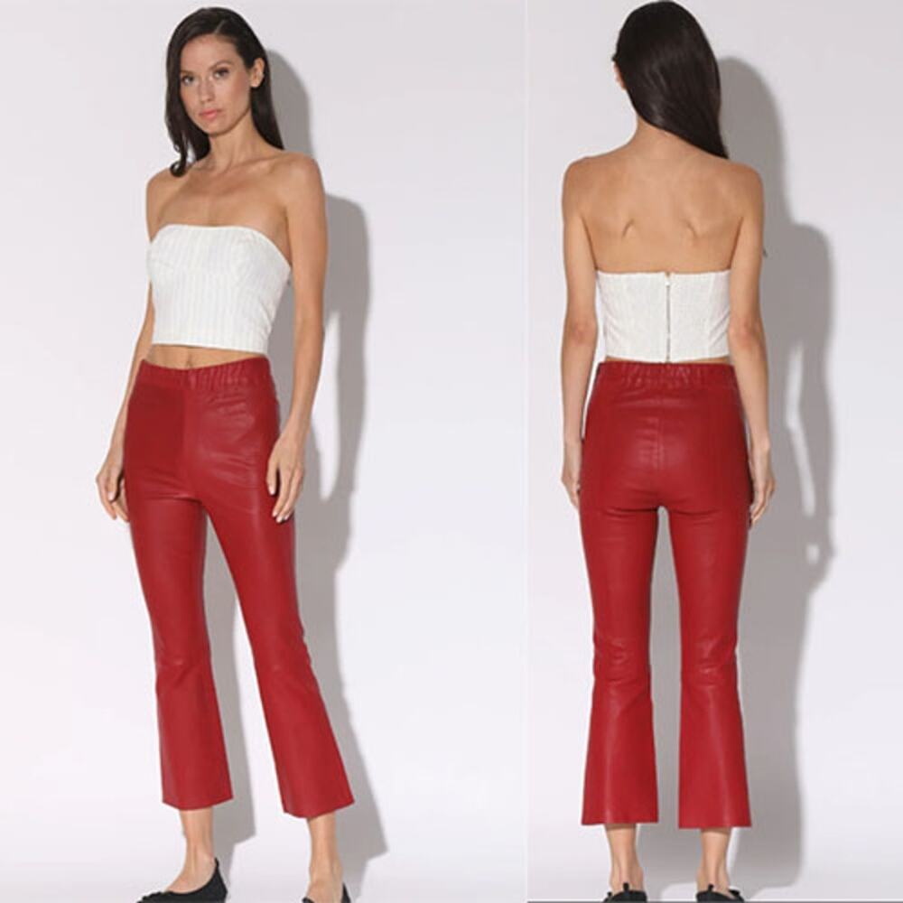 NWT Walter Baker Lori Leather Pull On Cropped Flared Silhouette Pants Red Sz: XS